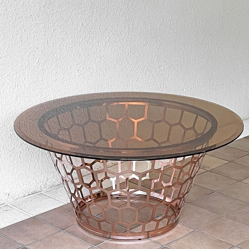 アビタスタイル AbitaStyle MYT0519AM ガラステーブル ハニカム構造 ガラス天板 W96.5cm モダンデザイン 廃番 ◇