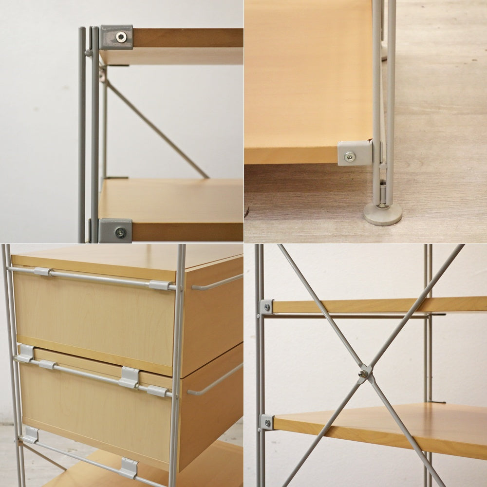 無印良品 MUJI スチールユニットシェルフ メープル 5段 引出しユニット付き W58 H175cm ●