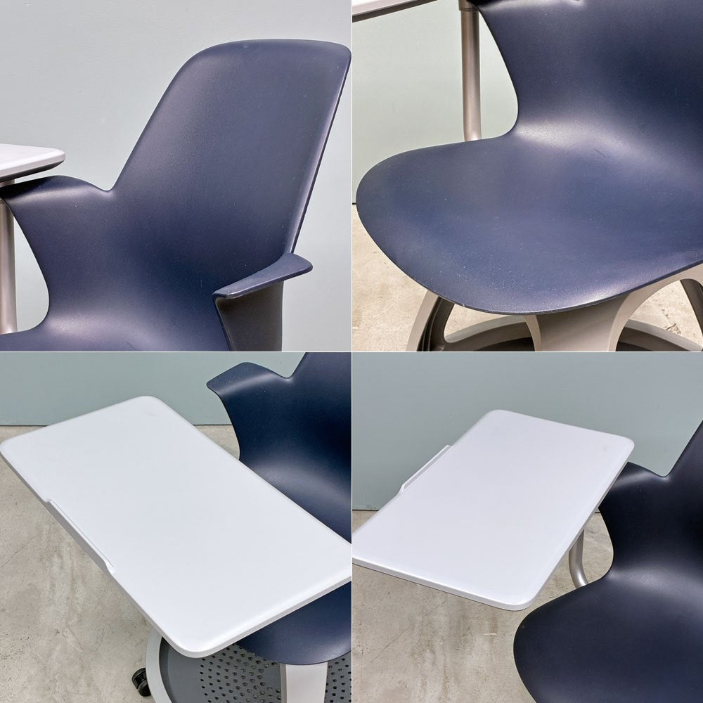 スチールケース Steelcase ノード node ミーティングチェア オフィスチェア ネイビー 可動式サイドテーブル＆キャスター付き ◎