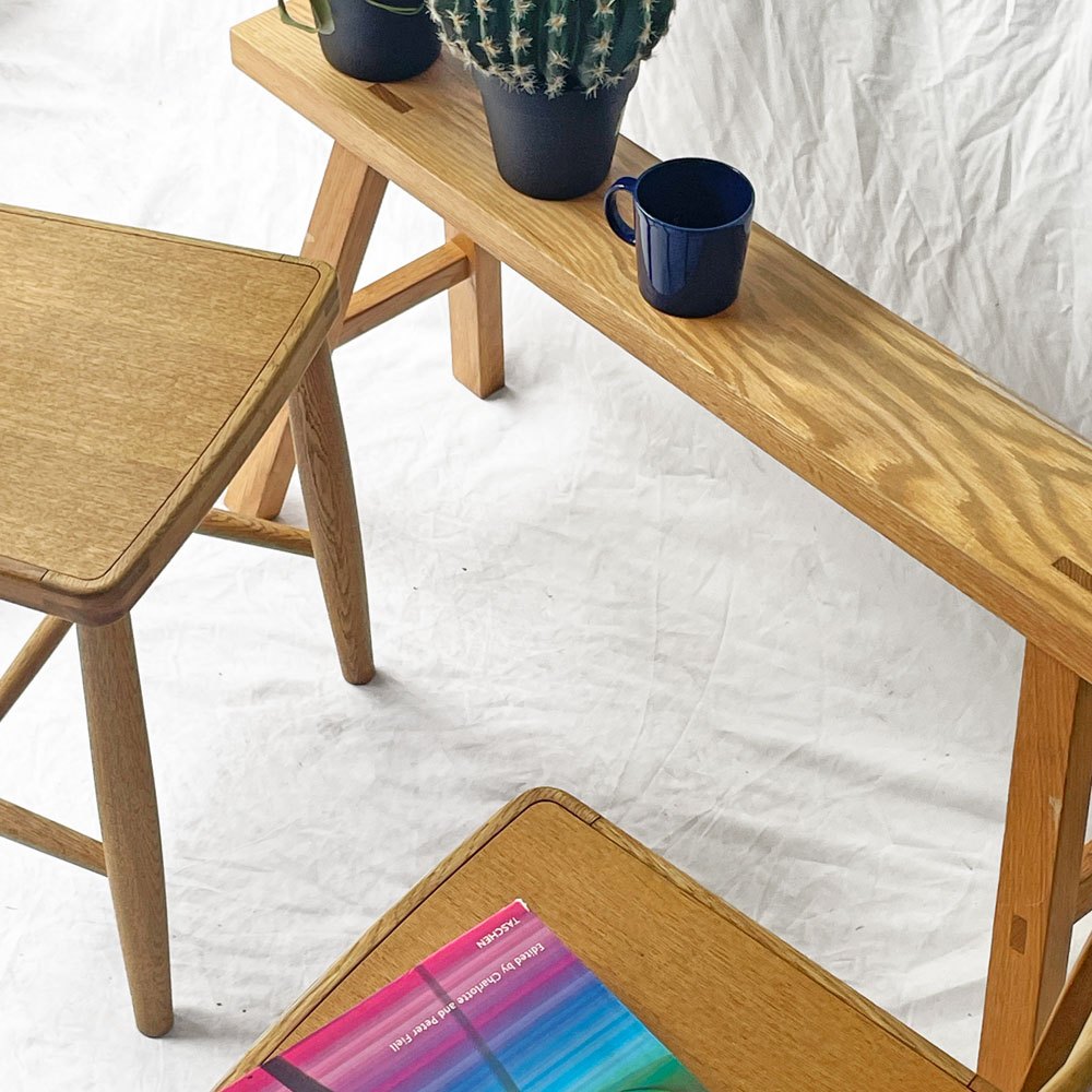 無印良品 MUJI 無垢材 木製ベンチ オーク材 大サイズ W100cm 廃番仕様 シンプルモダン ◇