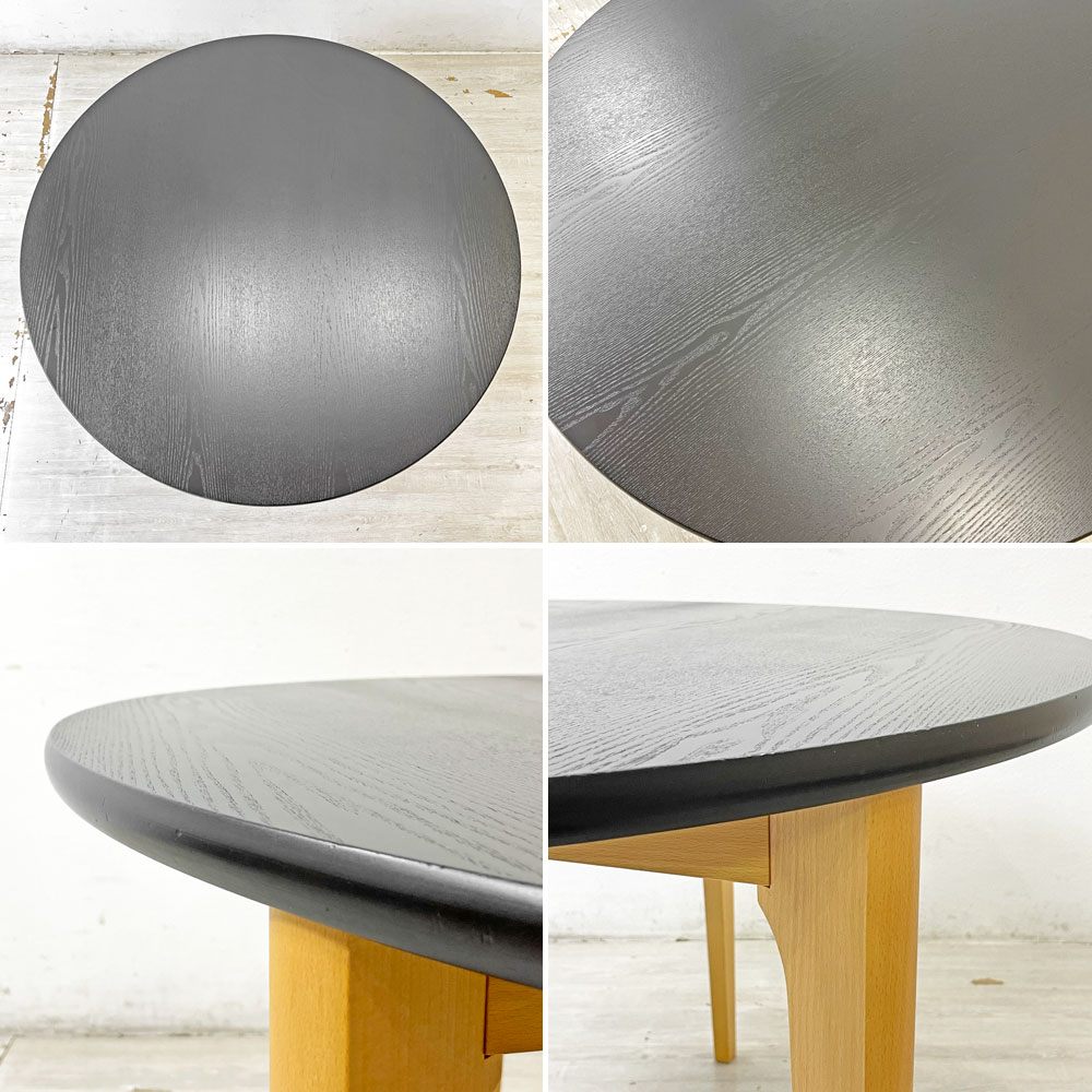 イデー IDEE ダイニングテーブル DINING TABLE ラウンド タモ材天板 3本脚 再塗装 ブラック 長大作 φ110cm ●