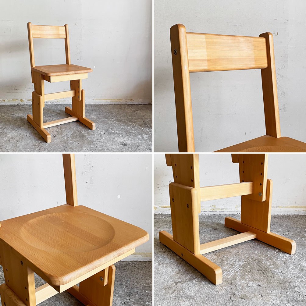 キシル XYL 4本脚デスク & 2本脚チェア 学習机 ひのき 無垢材 w80cm 昇降機能 机棚 サイドフック2本つき ■