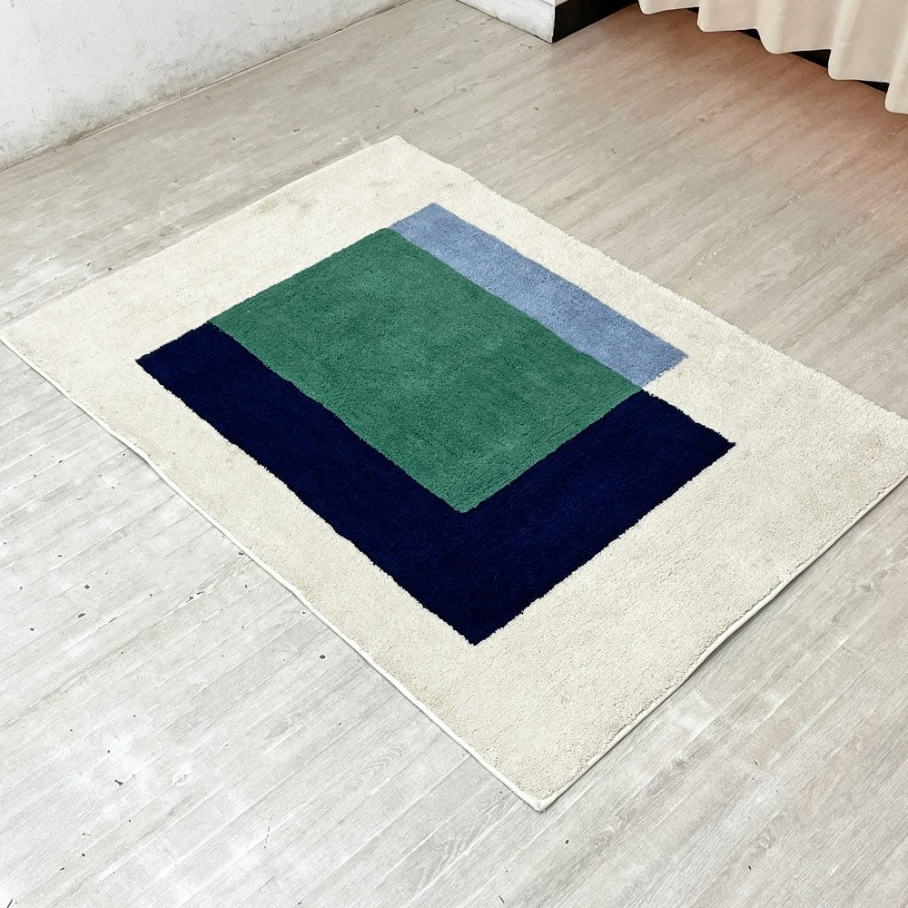 ウニコ unico パリオ PALIO ラグ 幾何学模様 グリーン 100×140cm シンプルデザイン 北欧スタイル ●