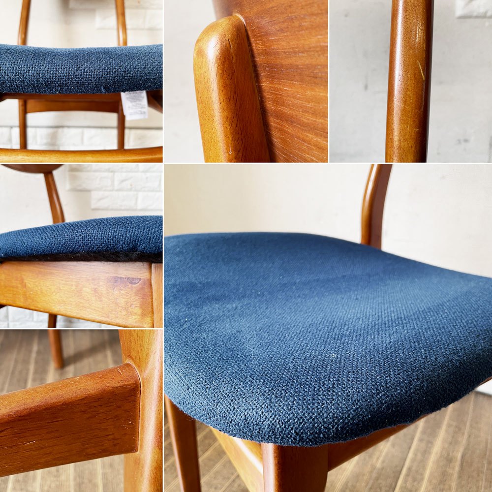 ウエストエルム West Elm クラシックカフェ Classic Cafe ダイニングチェア ファブリックシート ブルー系 ラバーウッド材 参考定価￥24,500- B ◎