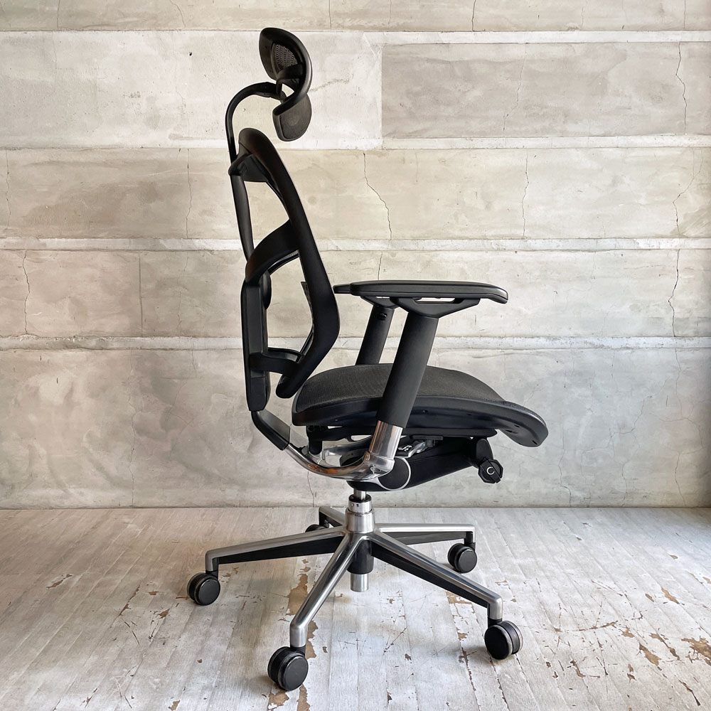 エルゴヒューマン Ergohuman エンジョイ ENJOY エルゴノミクスチェア デスクチェア ヘッドレスト付き ブラック メッシュ張り ♪