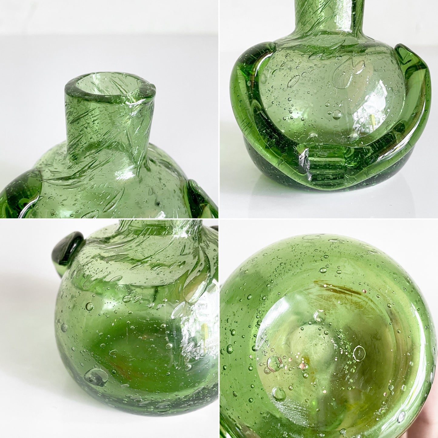 北欧デザイン ミニ フラワーベース グリーン 花瓶 オブジェ ガラス H8cm ビンテージ スウェーデン 北欧雑貨 ■