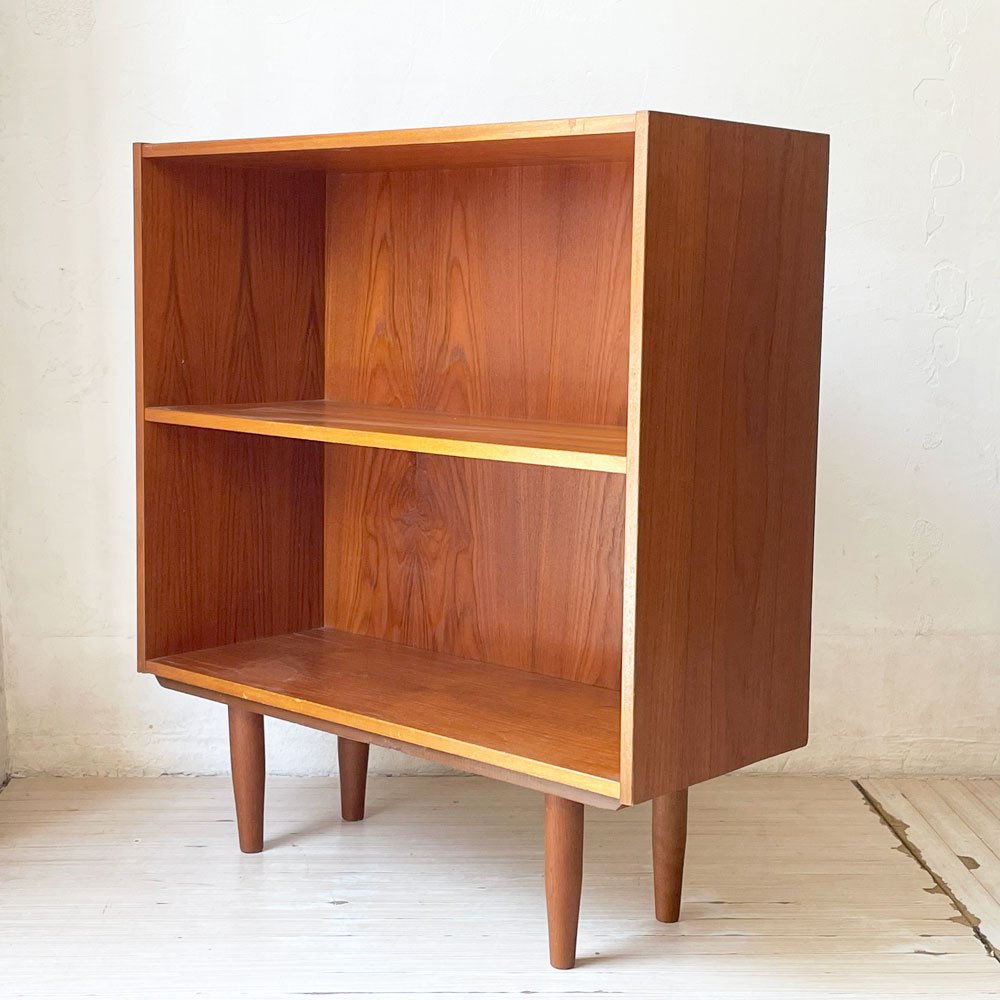 北欧ビンテージ Scandinabian Vintage チーク材 1列2段 ブックシェルフ サイドシェルフ 店舗什器 北欧家具 ★