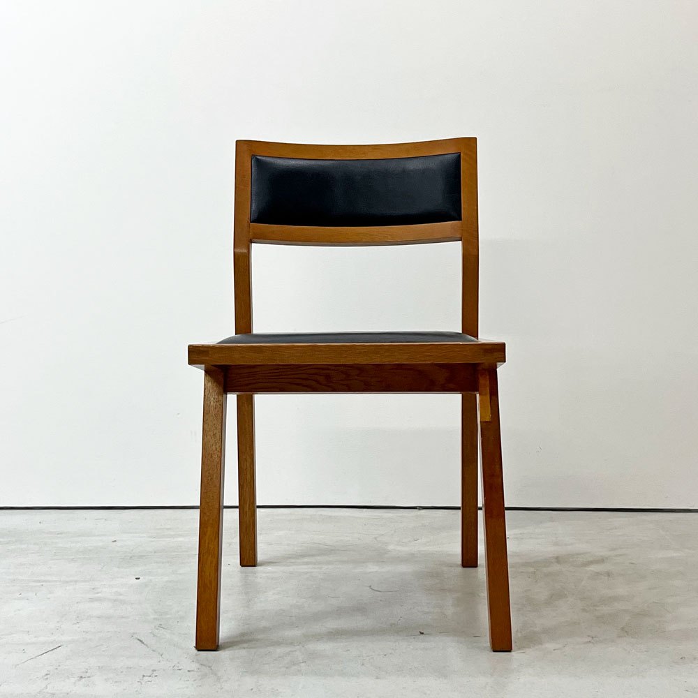モダンデザイン Modern design ダイニングチェア 木製 合成皮革 ブラックレザーシート レトロ ビンテージスタイル D 現状品 ●