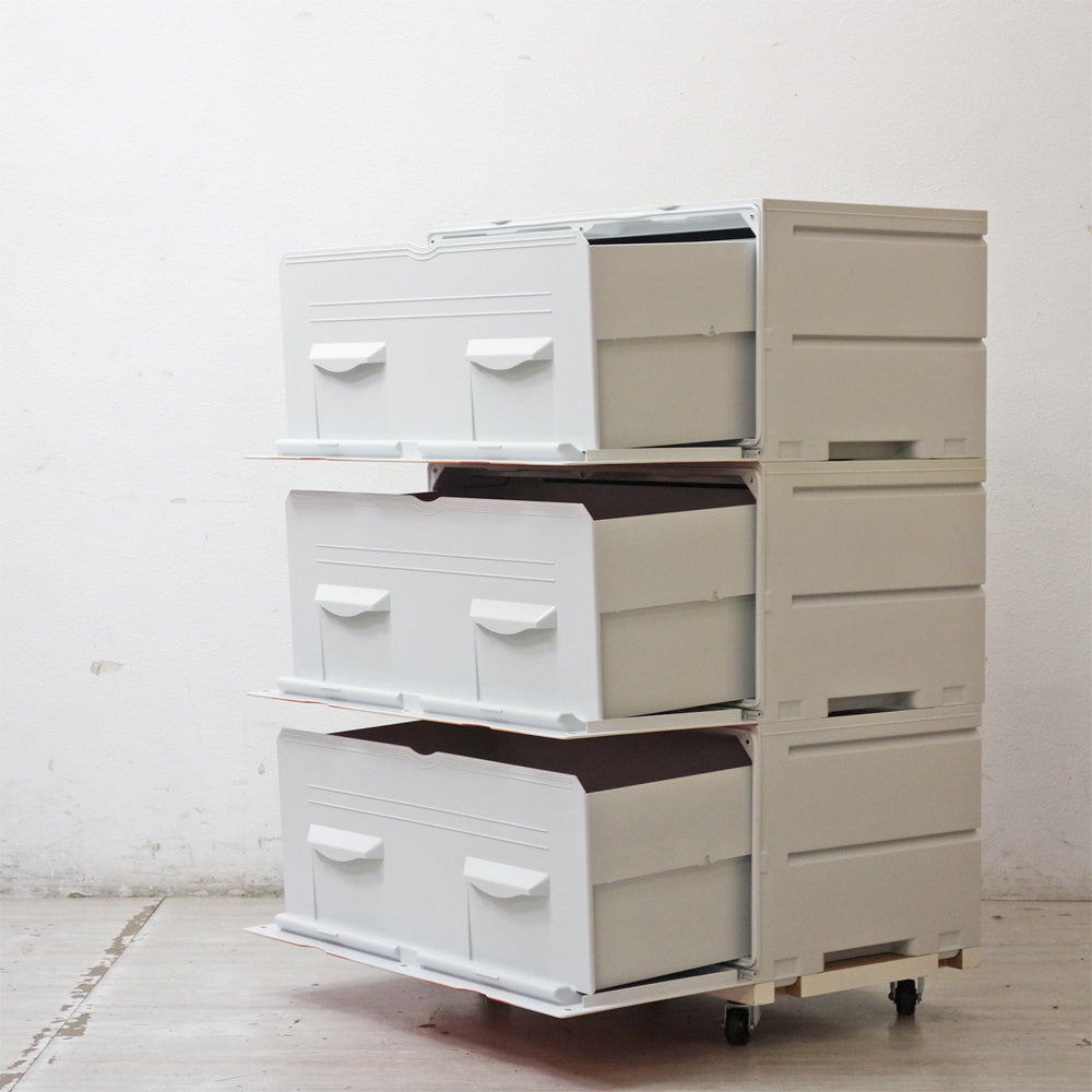 タッパーウェア Tupperware スーパーチェスト ワイド Super chest Wide 引出1段 オレンジ 3段セット 専用カート付 ●