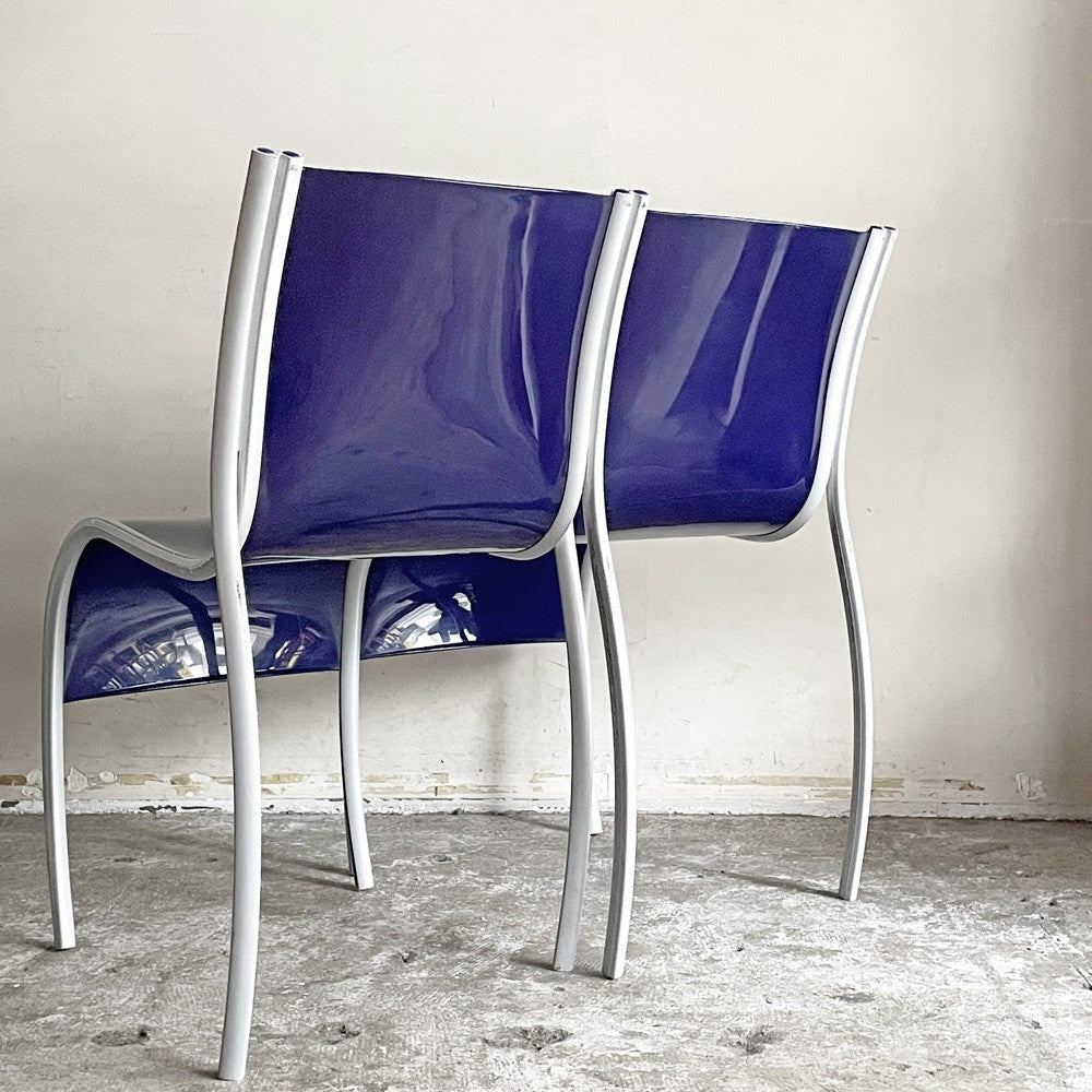 カルテル Kartell FPE chair スタッキングチェア ダイニングチェア 2脚セット アルミ ポリプロピレン ブルー ロンアラッド イタリアモダン 廃番 B ■