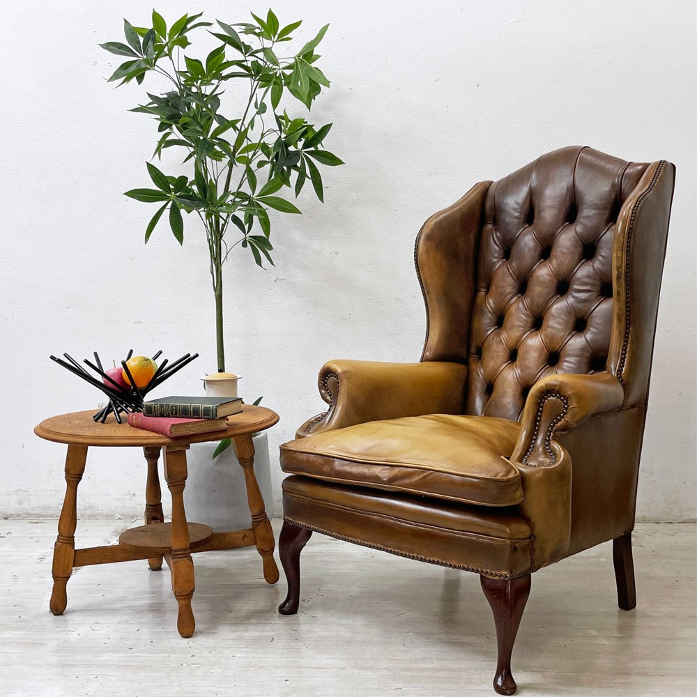 ロイズアンティークス Lloyd's Antiques リプロダクションシリーズ チェスターフィールド Q/Aウイングバックチェア 1シーターソファ 本革 猫脚 ●
