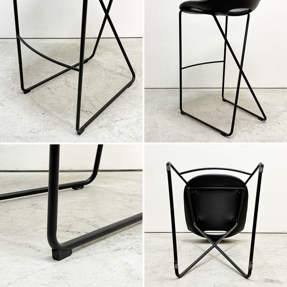 ザ・コンランショップ THE CONRAN SHOP クロスレッグ CROSS LEG ハイスツール 本革 レザー ブラック マグナス・ロング イギリス 参考定価￥187,000- A ●