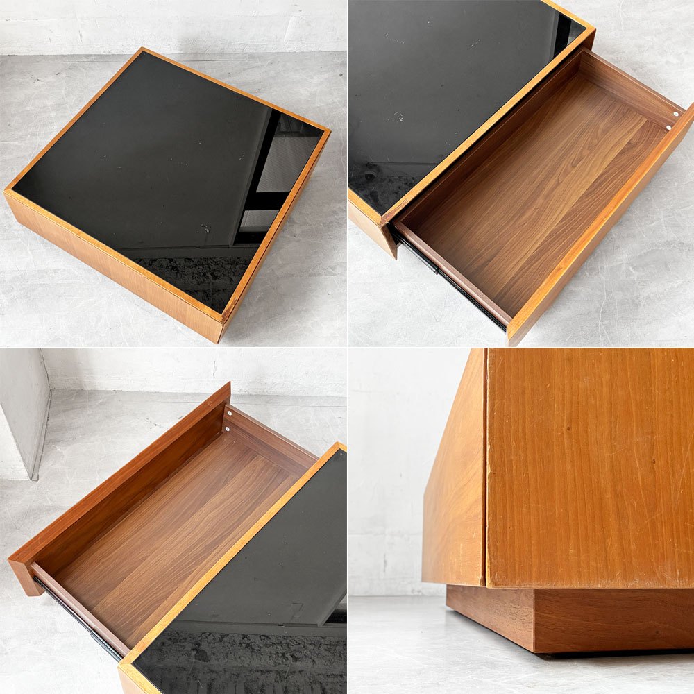 アクタス ACTUS フィーノ FINO CENTER TABLE センターテーブル ローテーブル スクエア W80cm ガラス×ウォールナット材 抽斗2杯 廃番 ★