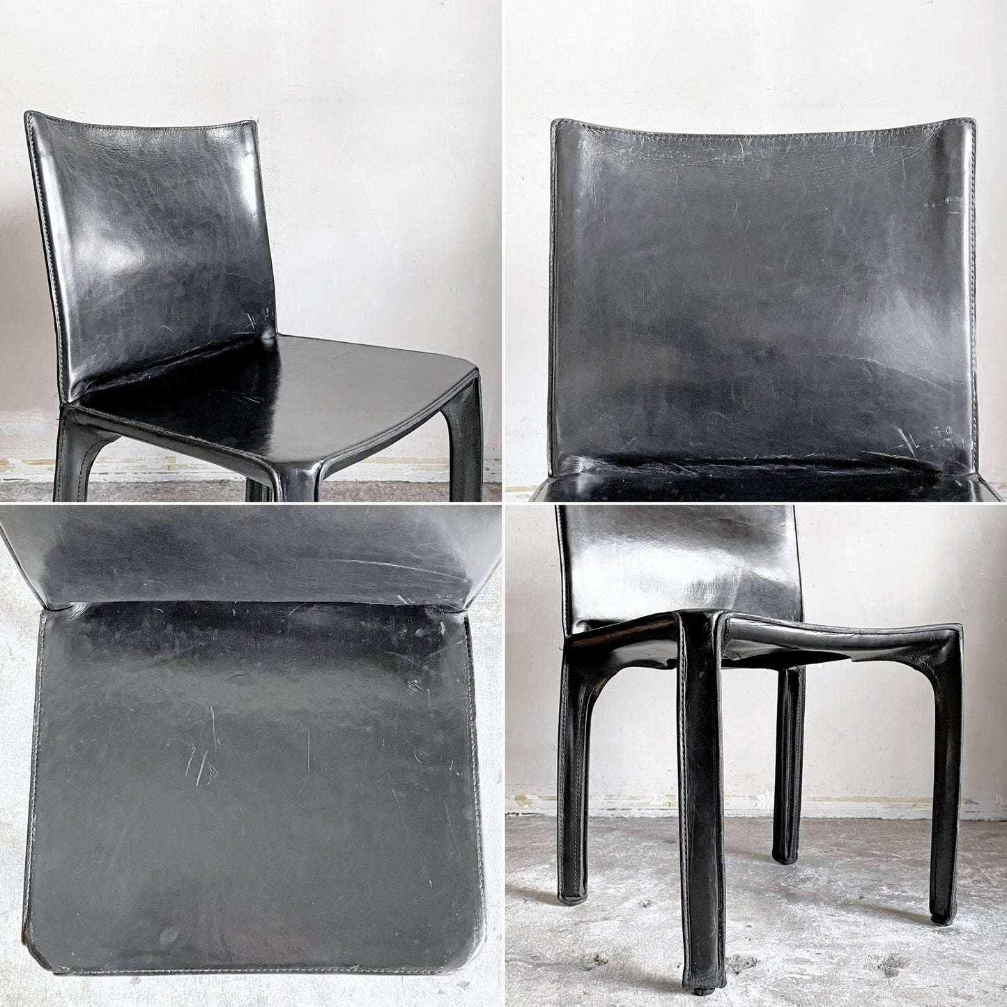 カッシーナ Cassina キャブチェア 412 CAB CHAIR アームレス 本革 ブラック マリオ・ベリーニ MoMA イタリアンモダン ■