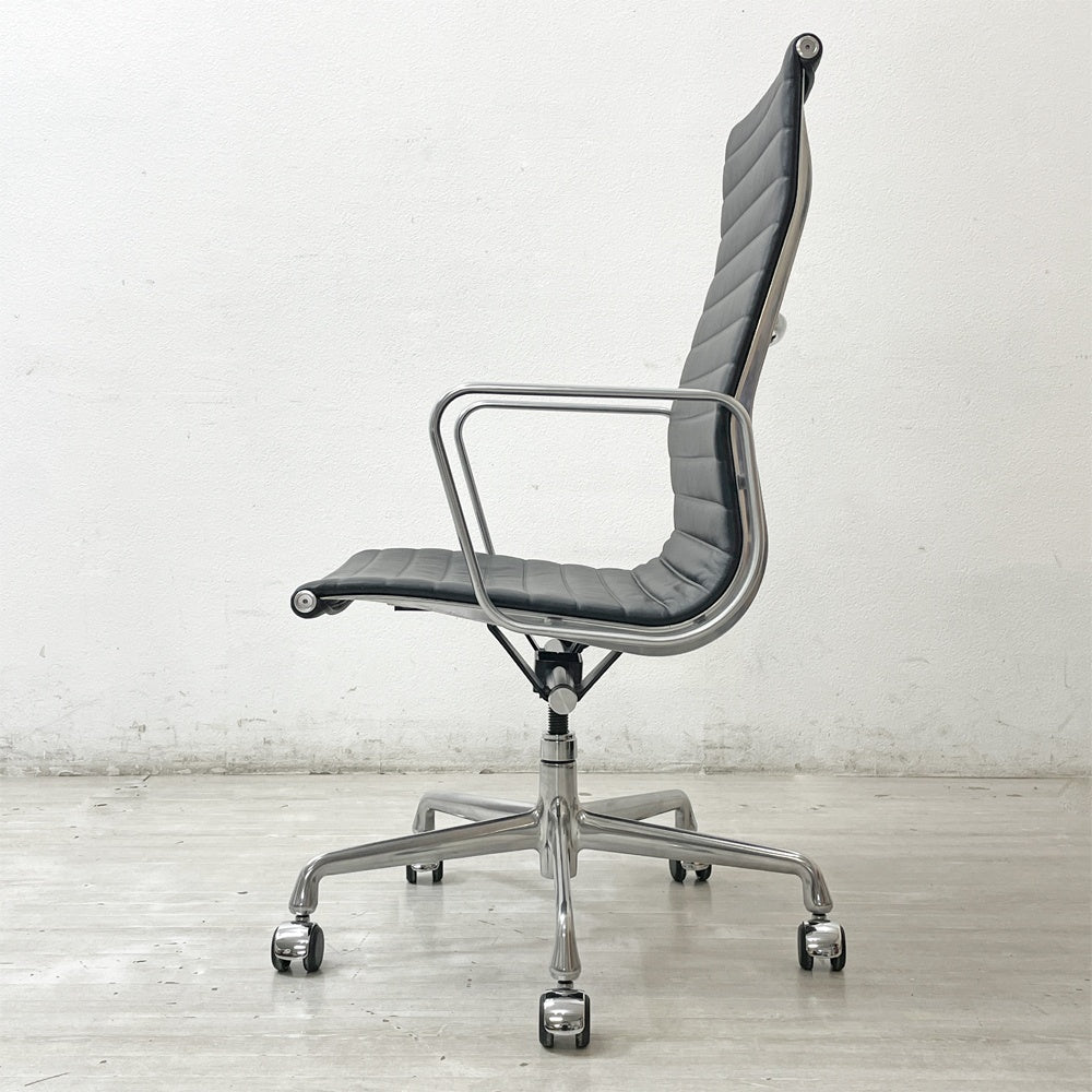 ハーマンミラー Herman Miller アルミナムグループ エグゼクティブチェア ハイバック レザーシート 本革 ブラック 5本脚 C&Rイームズ ミッドセンチュリー ●