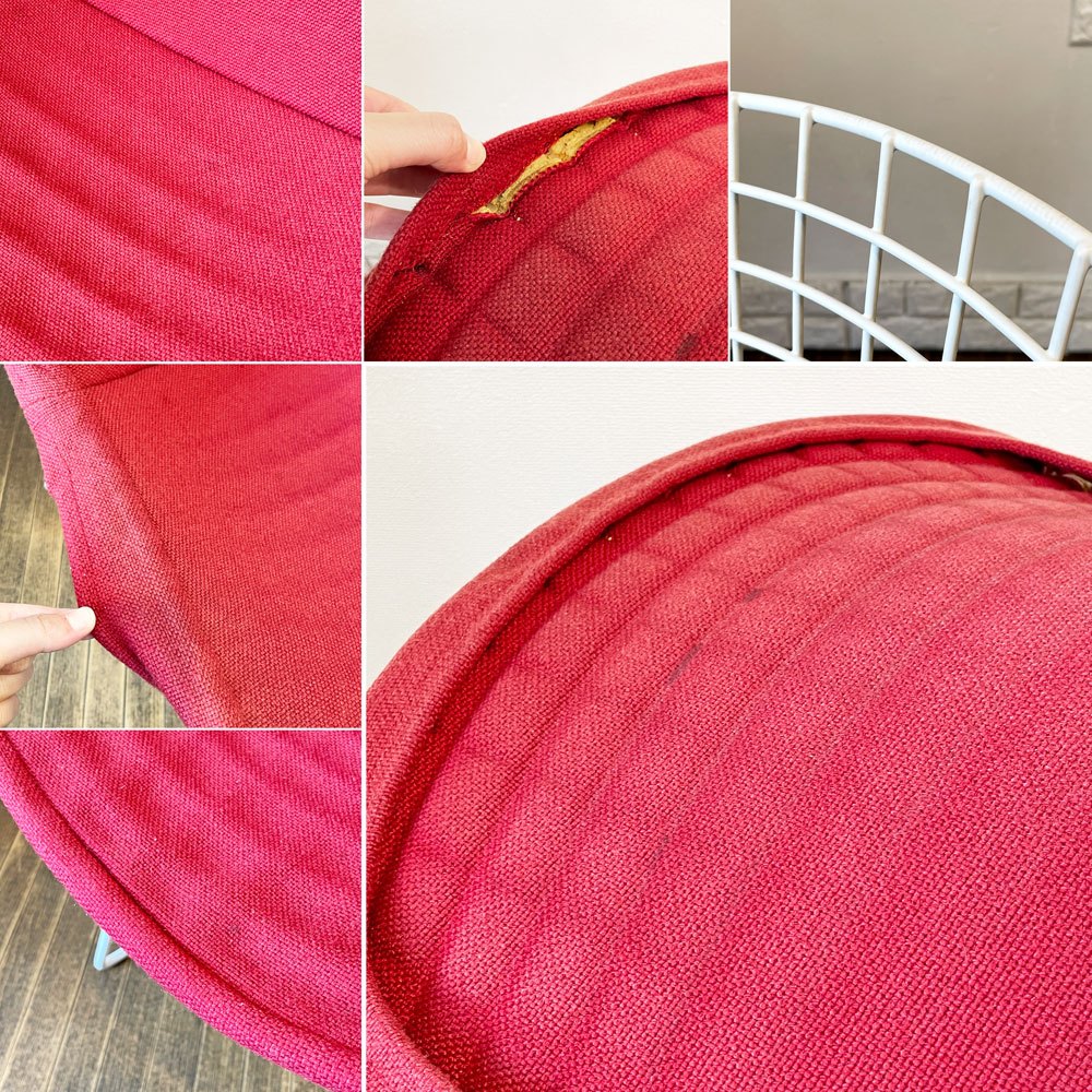 ノル Knoll 420 サイドチェア ワイヤーチェア ダイニングチェア ホワイト × レッド ファブリック フルカバー仕様 ハリー・ベルトイア ミッドセンチュリー ビンテージ ◎