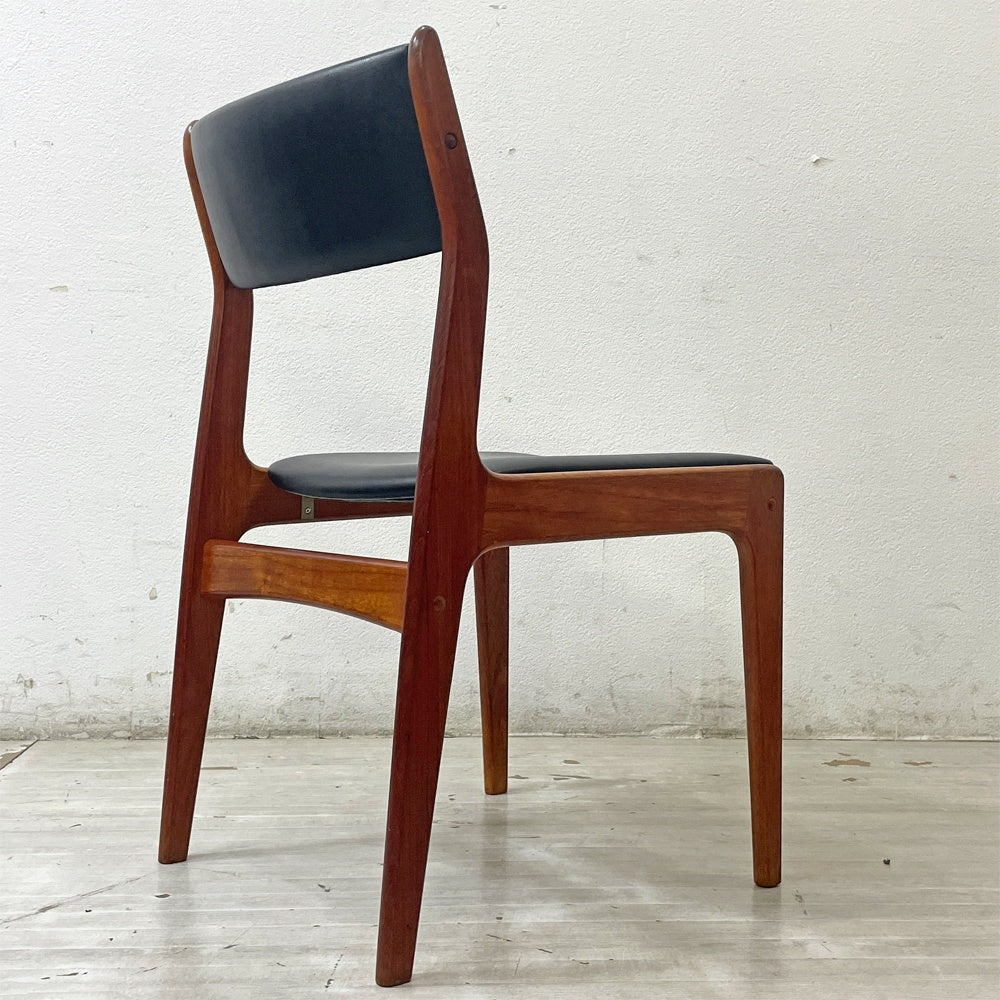 ディースキャン D-SCAN チーク材 ダイニングチェア アームレス レザー 本革 デンマークビンテージ 北欧 B ●