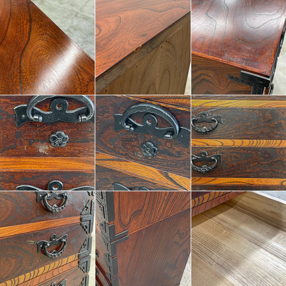 岩谷堂箪笥 重宝箪笥 整理箪笥 10段 チェスト 欅材 w105 h135cm 南部鉄器金具 桐紋様 伝統工芸 民芸家具 ◎