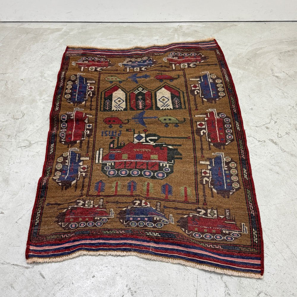 ビンテージ Vintage ウォーラグ War Rug カーペット 絨毯 アフガニスタン トルクメン族 Turkmen 100×155cm ●