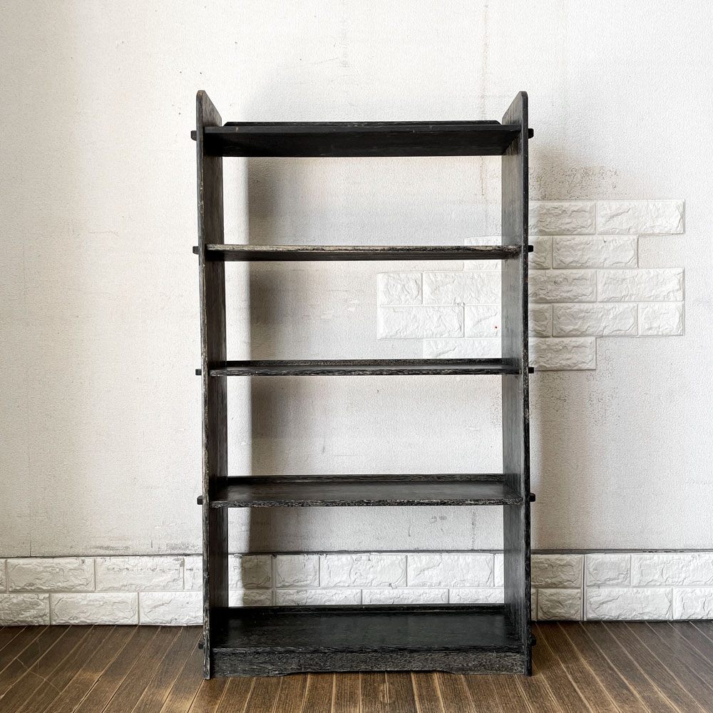 ジャパンビンテージ Japan Vintage 古い木味の本棚 5段 ブックシェルフ オープンシェルフ 飾り棚 楔留め W67cm 昭和レトロ 古家具 B ◎