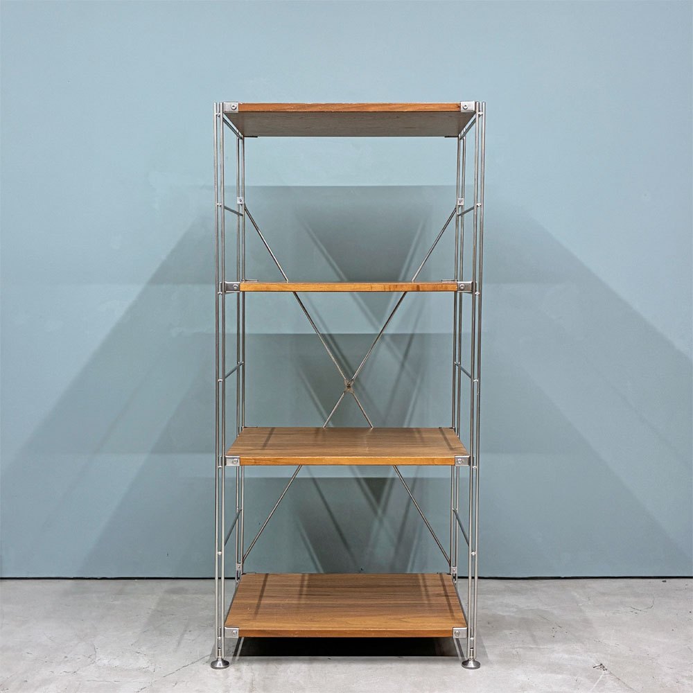 無印良品 MUJI ステンレスユニットシェルフ ウォールナット材 4段 W58 H120cm オープンシェルフ 本棚 飾り棚 収納棚 現状品 ◎