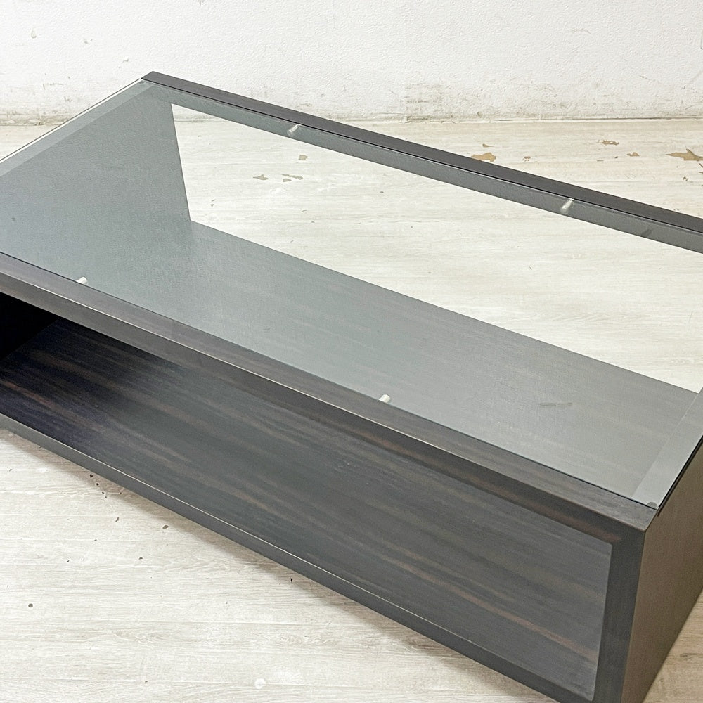 ナチュラルモダンスタイル ガラステーブル リビングテーブル センターテーブル ウッドフレーム W120cm ●