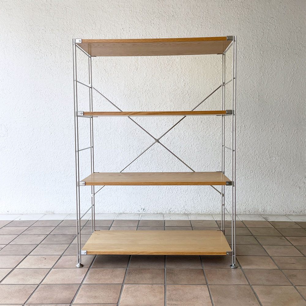 無印良品 MUJI ステンレスユニットシェルフ オーク材 4段 W86xH120cm ナチュラル シンプルデザイン 定価\27,900- ◇