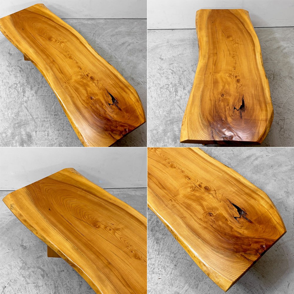 クラフト家具 Craft Furniture 欅無垢材 一枚板 ローテーブル 座卓 耳付き 天然木 ナチュラル W168.5cm  ●