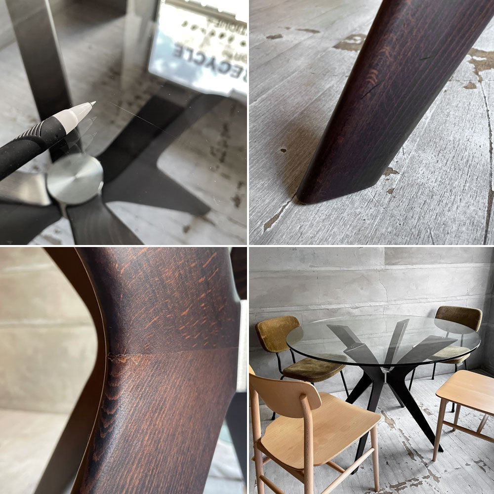 カリガリス Calligaris トーキョー Tokyo ラウンドテーブル ダイニングテーブル クリアガラス  ビーチ材 ヴェンゲカラー  Φ110cm 廃番サイズ ♪