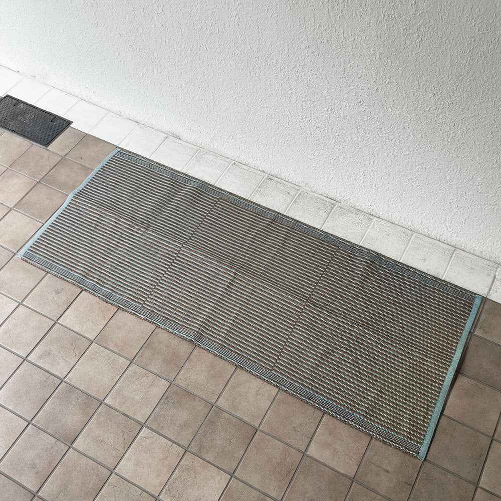 ヘイ HAY タピス TAPIS ラグ 80×200 コットン×ジュート ジュリ・リショズ ハンドメイド チェスナッツ＆ブルー 定価30,800円 良品 ◇