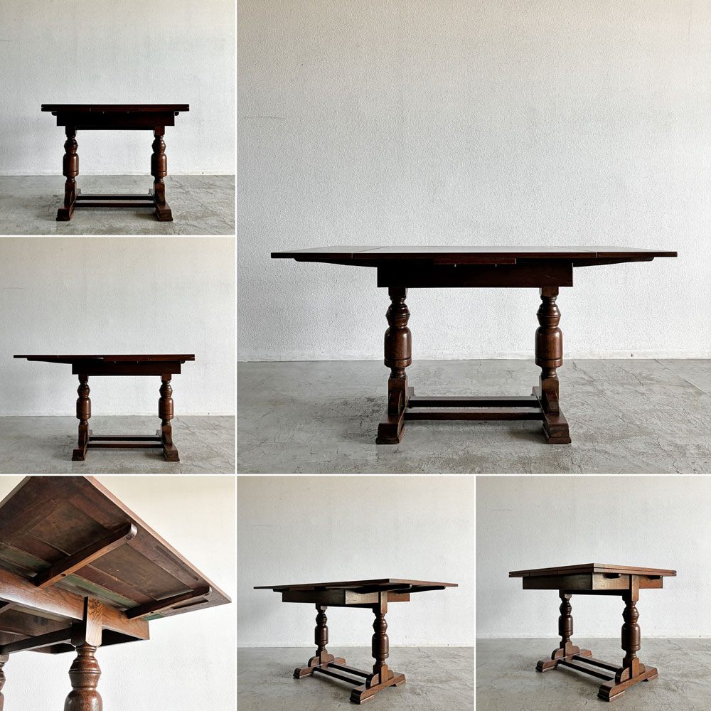 UKビンテージ Vintage ドローリーフテーブル ダイニングテーブル 伸長式 W90/120/149.5cm オーク材 天板再塗装品 イギリス 英国アンティーク 〓
