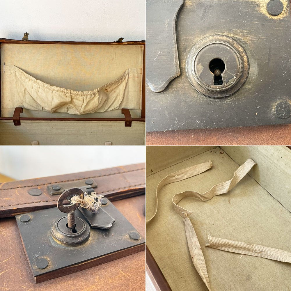 ビンテージ Vintage レザー トランク ボックス ディスプレイ 什器 オブジェ 撮影小物 ★