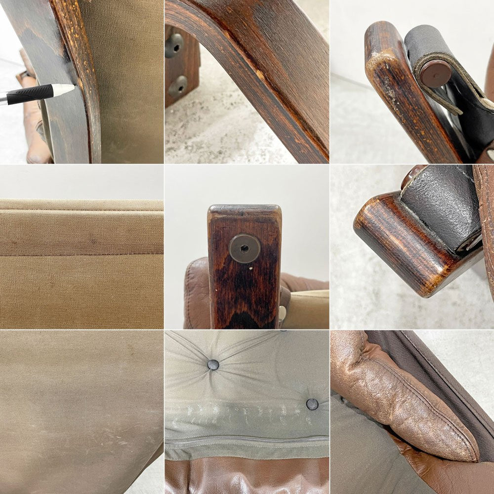 BRUNSTAD MOBELFABRIKK ブルンスタッドモーベルファブリック バイキングチェア Jim Myrstad ジム・ミュルスタッド ラウンジチェア 1Pソファ 本革 ビンテージ ノルウェー ●
