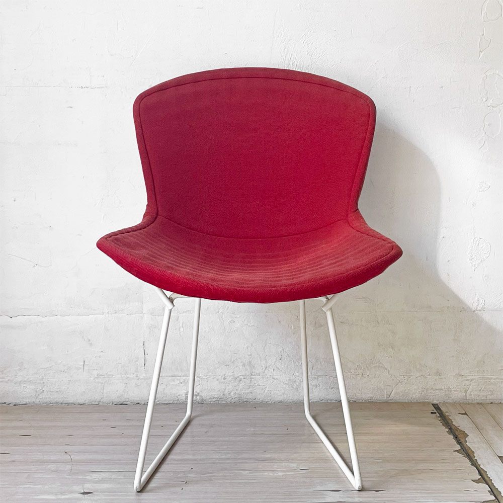 ノル Knoll 420 サイドチェア ワイヤーチェア ダイニングチェア ホワイト × レッド ファブリック フルカバー仕様 ハリー・ベルトイア ミッドセンチュリー ビンテージ ★