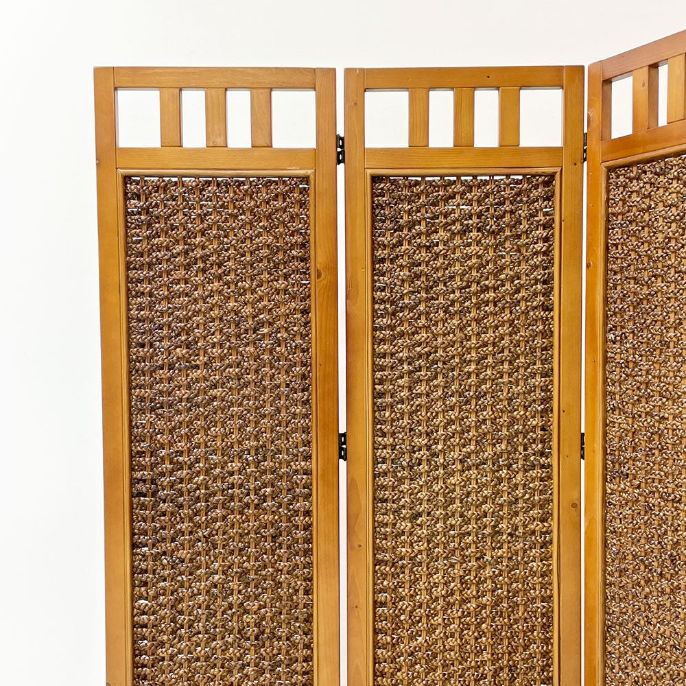 ラタンワールド ウォーターヒヤシンス ロースクリーン 3連 衝立 間仕切り パーテーション 折りたたみ式 H130cm ラタン ブラウン 藤家具 アジアン家具 ●