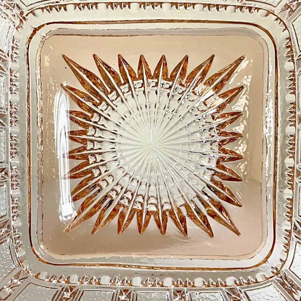 インペリアルグラス Imperial Glass ビーデッドブロック Beaded Block スクエアプレート ガラス ピンク  W19.5cm USビンテージ ■