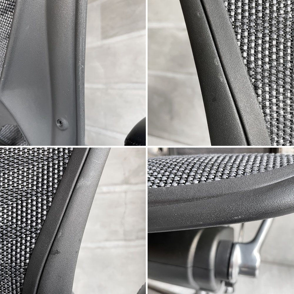 ハーマンミラー Herman Miller アーロンチェア タキシードメッシュ フル装備 Bサイズ ポスチャーフィット ポリッシュドアルミベース レザーアーム バナナクッション新品 ♪