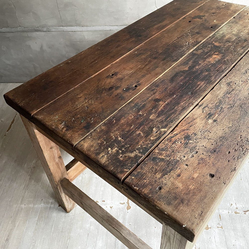 UKビンテージ 古材 パイン無垢材 ワーキングテーブル 作業台 ディスプレイ台 英国家具 古道具 シャビーシック 店舗什器 ♪