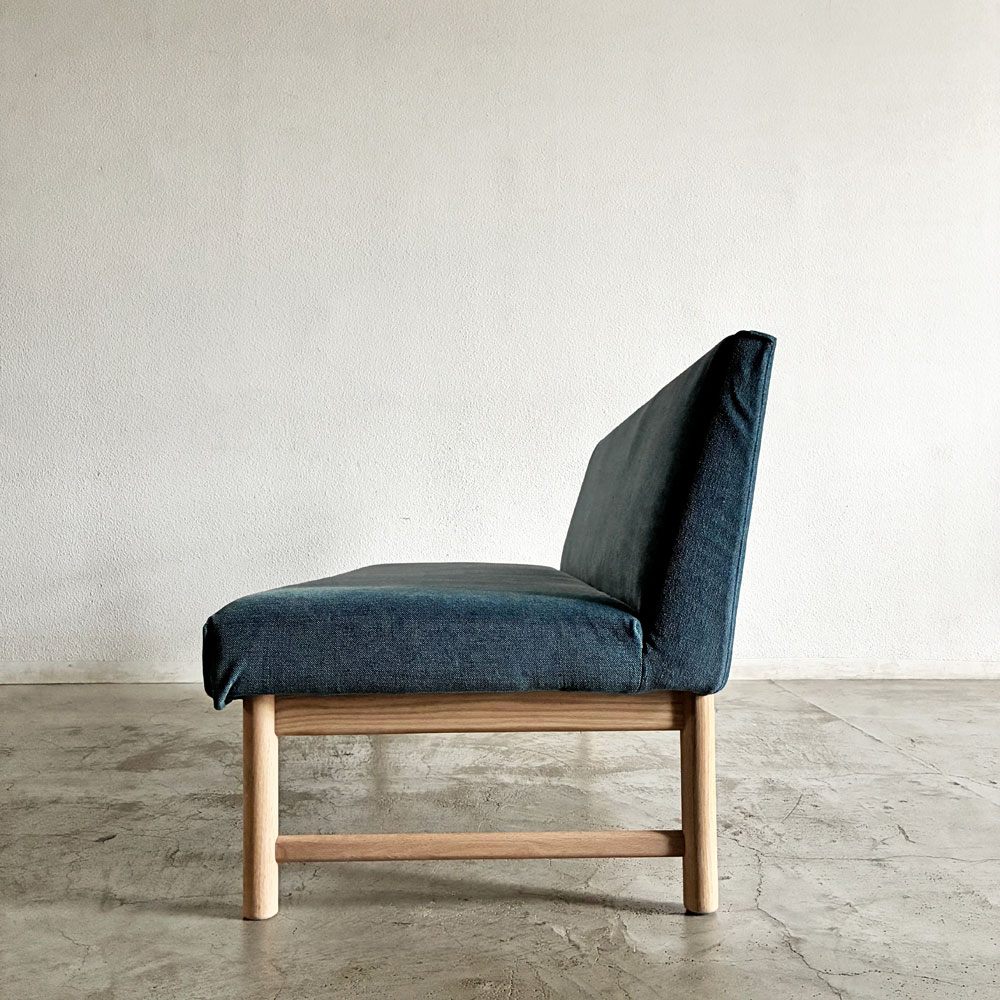 アクタス ACTUS タイム THYME ソファベンチ 3シーター ファブリック カバーリング ブルー系 オーク材 W150cm 定価￥117,700-以上 〓