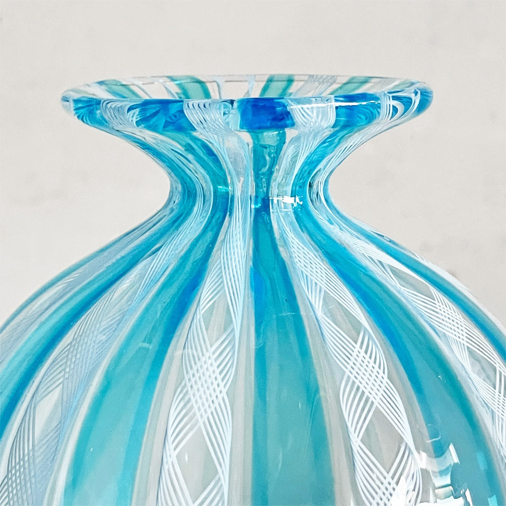 バラリン BALLARIN レースガラス フラワーベース 花瓶 ムラーノ MURANO ベネチアングラス H17.5cm イタリア 工芸品 ■