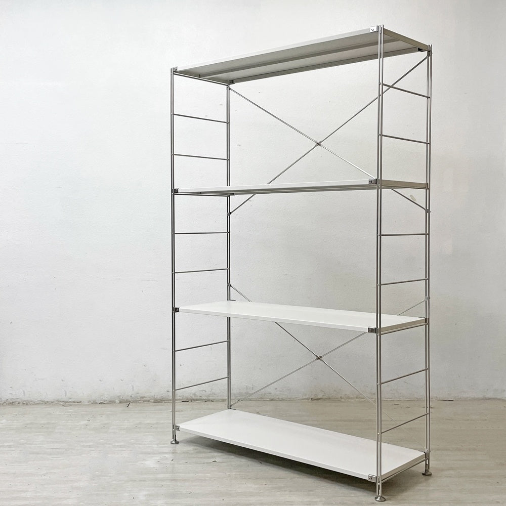 無印良品 MUJI ステンレスユニットシェルフ オープンシェルフ 本棚 飾り棚 収納棚 棚板4枚 ライトグレー W114cm H175cm ●