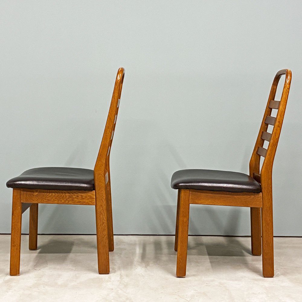 池田木工 IKEDA ダイニングチェア ラダーバック 2脚セット オーク材 牛革 本革 ジャパンビンテージ Japan vintage 北欧スタイル ◎