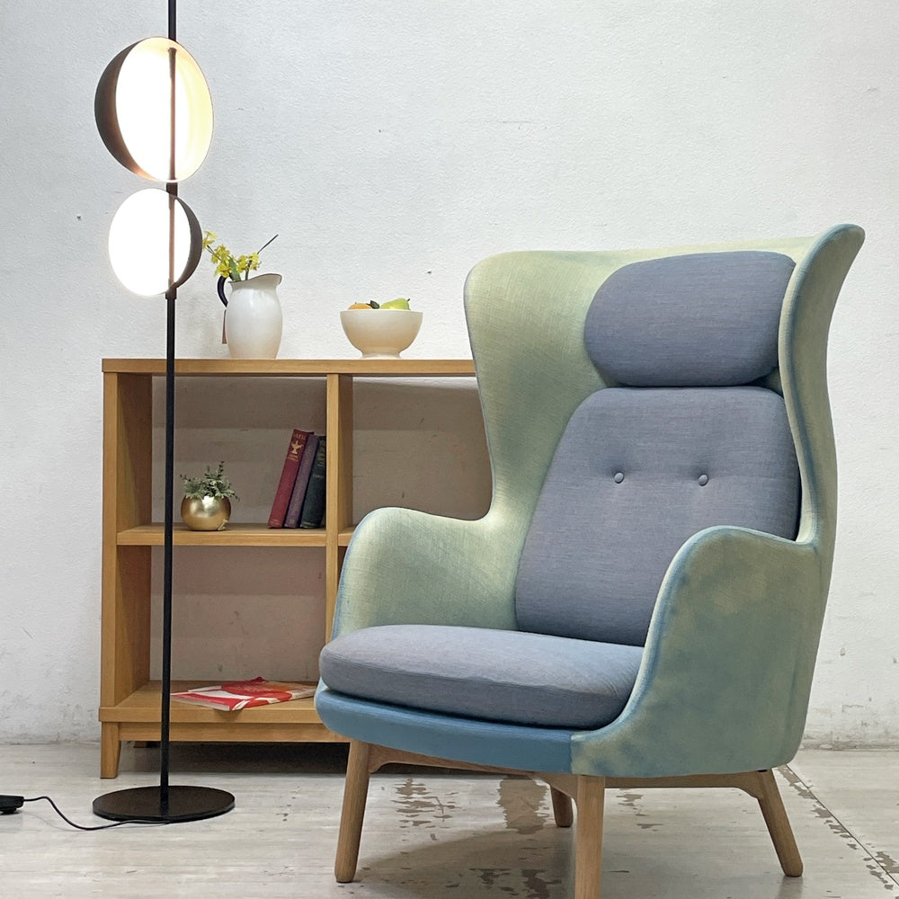 フリッツハンセン Fritz Hansen ロオチェア RO JH2 ラウンジチェア ハイバック Faded Denim Blue ファブリック オーク材フレーム ハイメ・アジョン 北欧モダン●