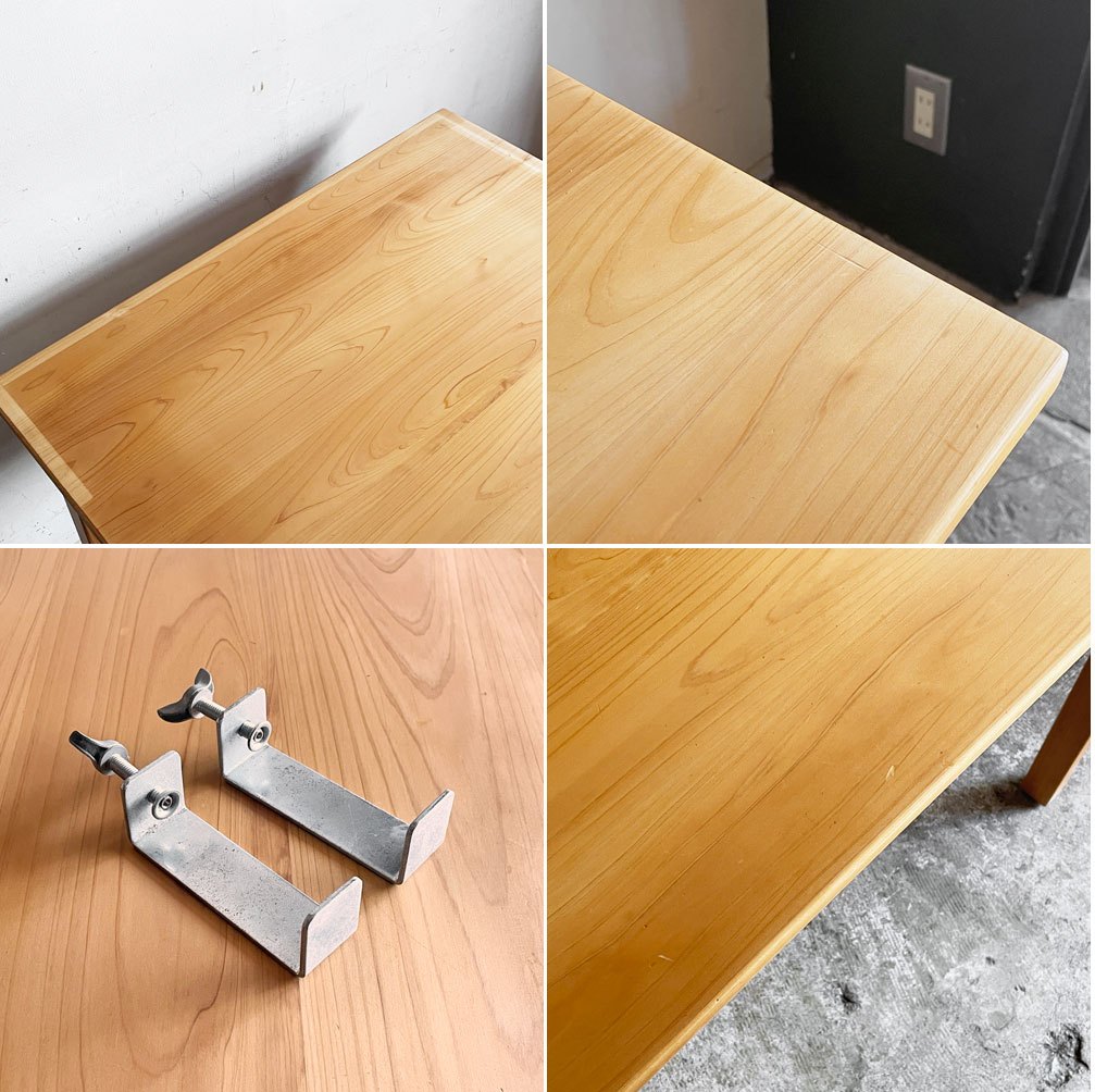 キシル XYL 4本脚デスク & 2本脚チェア 学習机 ひのき 無垢材 w80cm 昇降機能 机棚 サイドフック2本つき ■