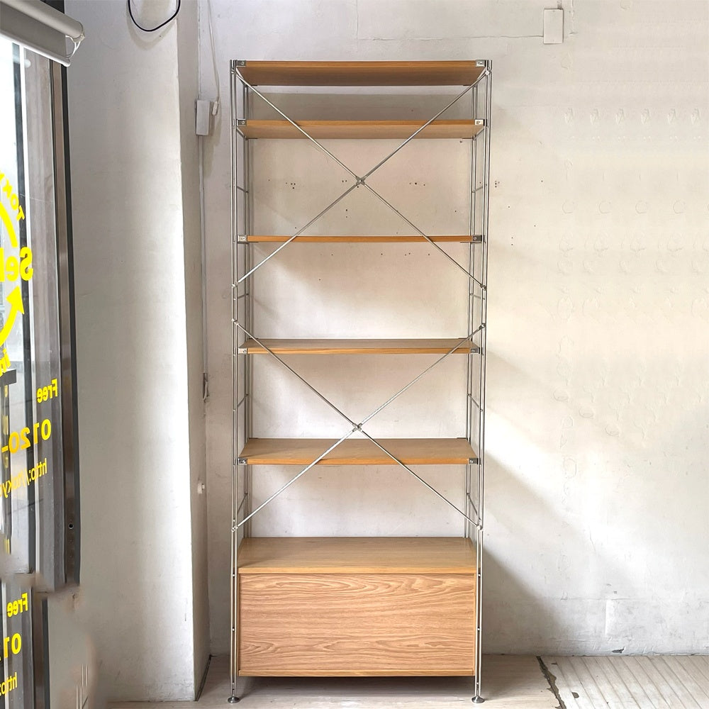 無印良品 MUJI ステンレスユニットシェルフ ワイド SUS タモ材棚板5枚 木製2段ドロワーボックス 収納家具 76,400円★