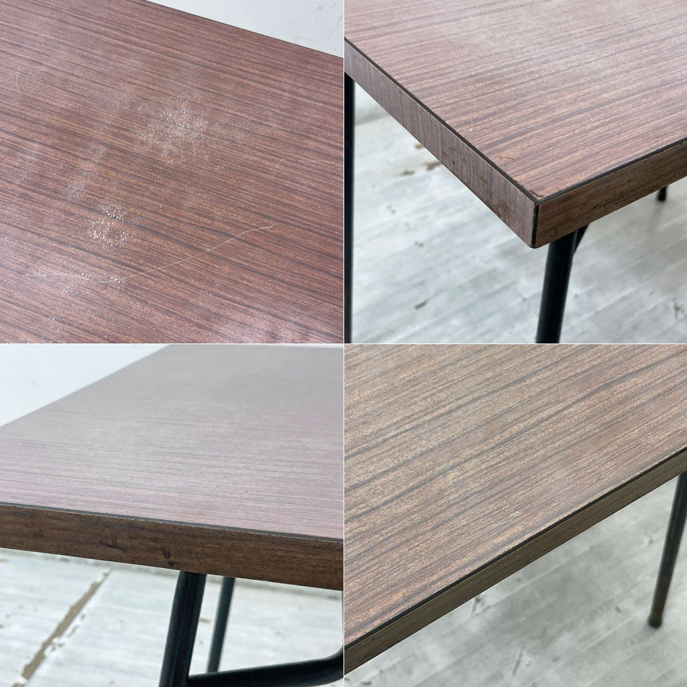 ジャパンビンテージ Japan Vintage 日本の古いサイドテーブル デコラトップ 鉄脚 昭和レトロ W90cm ●
