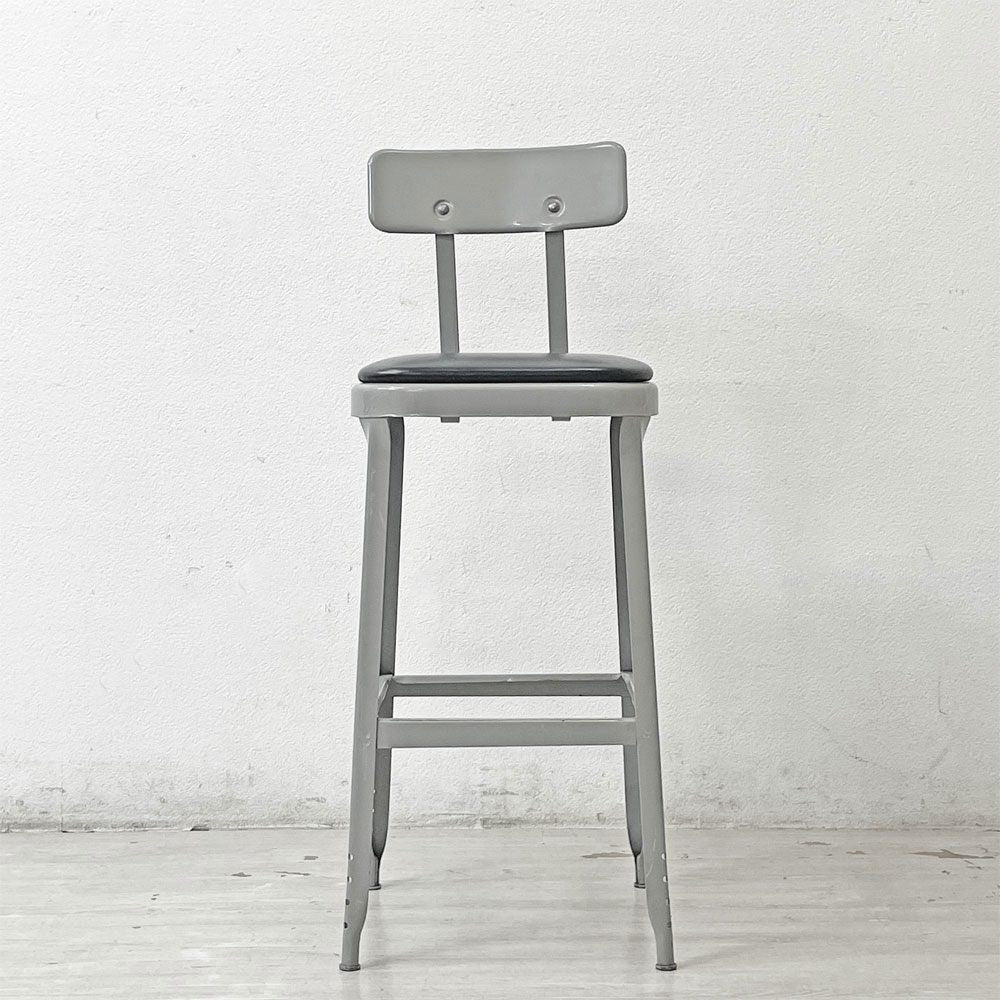 リオン LYON ファクトリー チェア FACTORY CHAIR カウンターチェア グレー バックレスト クッション PVCレザー 座面高69cm パシフィックファニチャーサービス  P.F.S取り扱い A ●