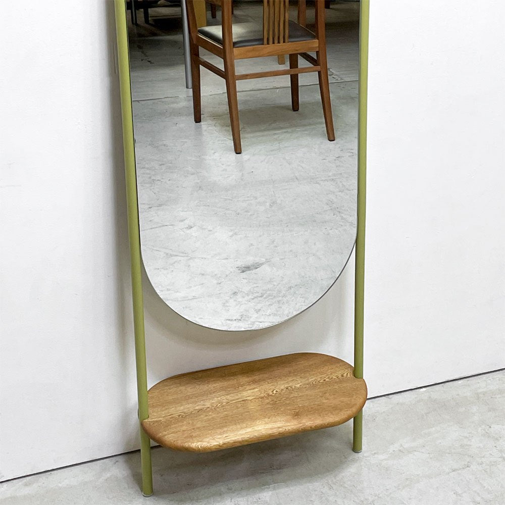 カカオ CACAO フルレングスミラー FULL-LENGTH MIRROR 壁掛け 鏡 姿見 ラック付き カリビアンウォールナット材 ピスタチオグリーン メキシコ ●