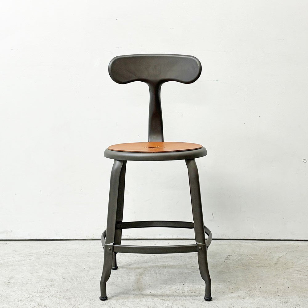 フェールトラヴァイユ FER TRAVAIL ニコルチェア NICOLLE Chair SH45cm ダイニングチェア スチール マットクリア仕上げ 別注モデル レザーパッド付 オレンジ インダストリアル フランス ●