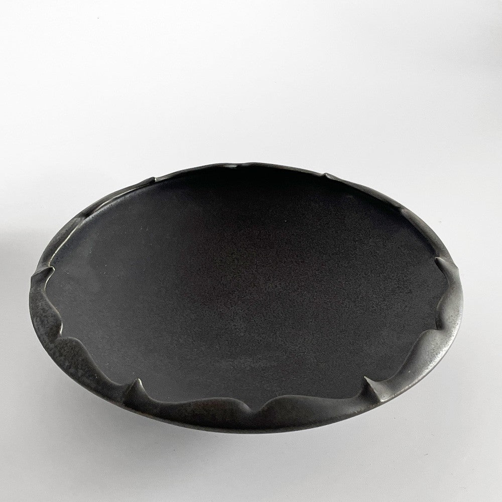 木下和美 輪花鉢 -蕾- 深皿 大鉢 Lサイズ 黒釉 磁器 22cm 現代作家 A ■